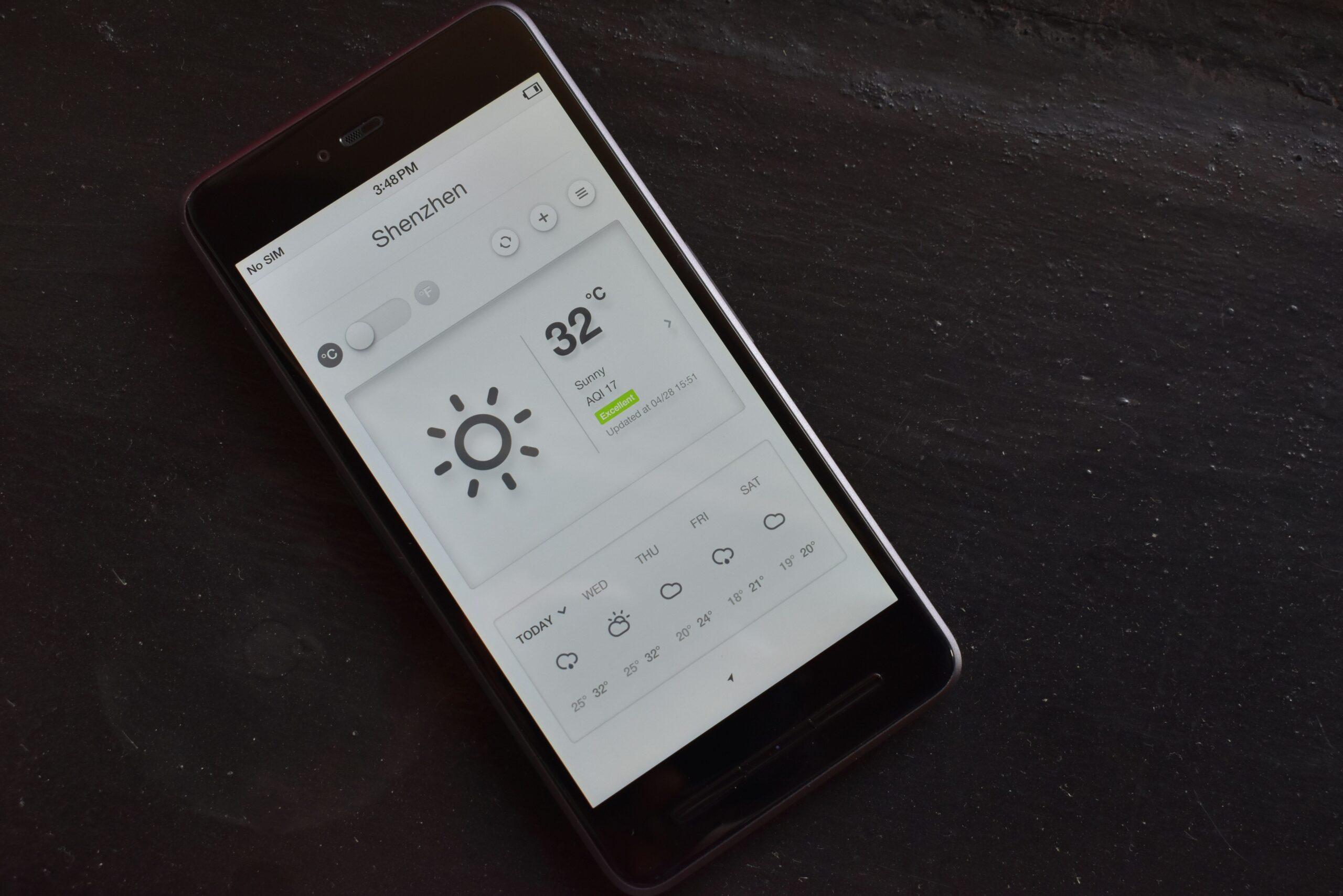 Dashboard showing radar map from a popular weather app.